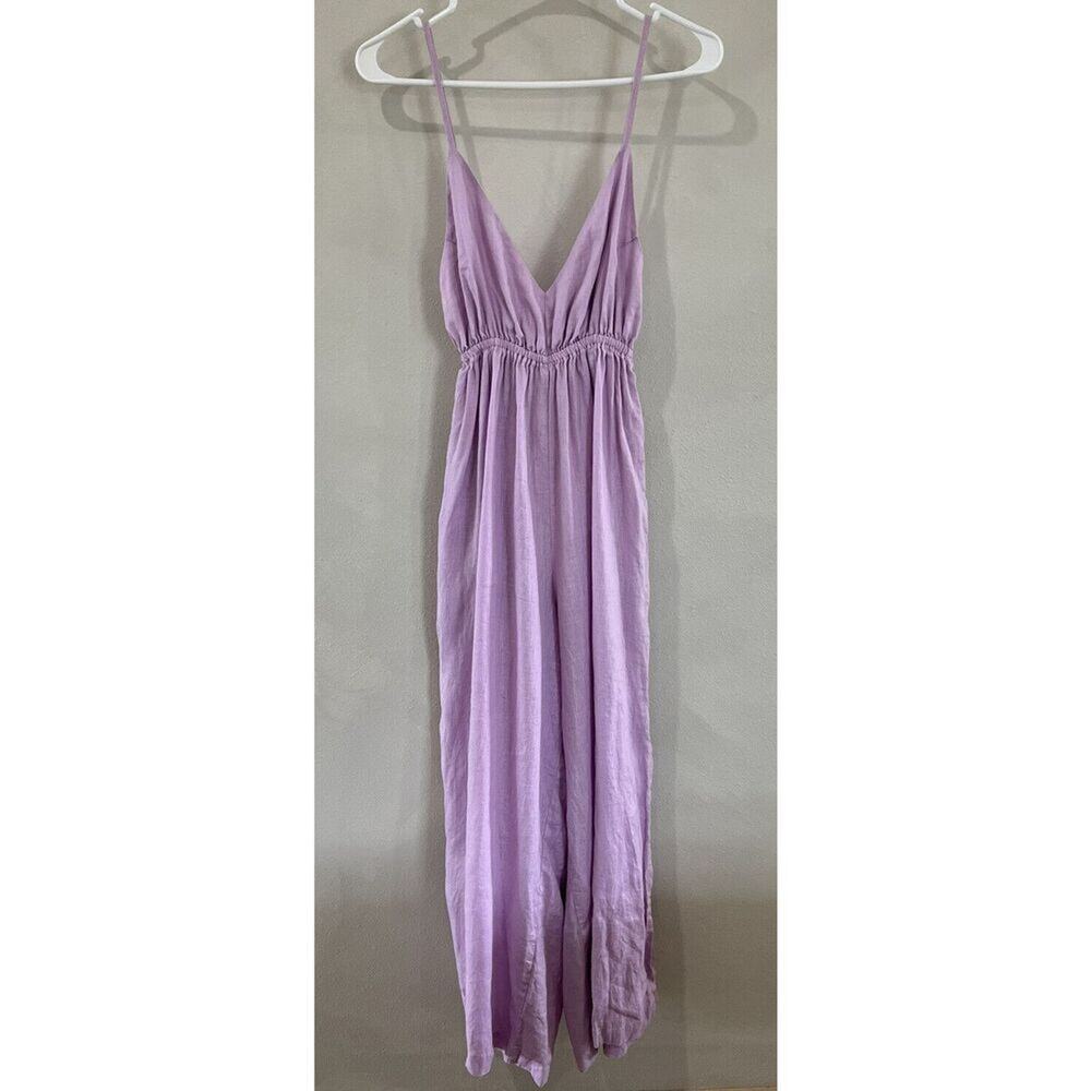 Lilac Spaghetti-Strap Linen Jumpsuit Women's Size Large